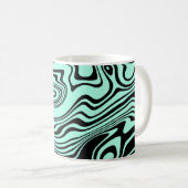Abstrait Black Turquoise Wavy Striped Coffee Mug (Devant droit)
