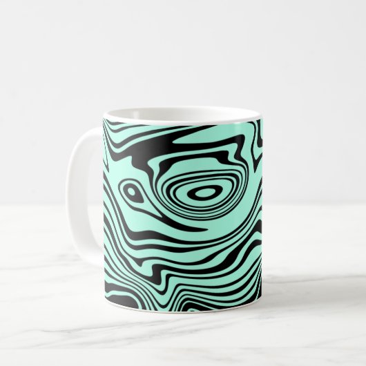 Abstrait Black Turquoise Wavy Striped Coffee Mug (Devant gauche)