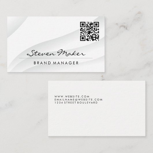 Abstrait blanc simple | Carte de visite de code QR (Devant / Derrière)