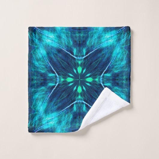 Abstrait Bloom Aqua et Blue Fractal Design (Gant de toilette)