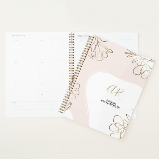 Abstrait Blush Pink et Gold Planner (Devant avec enveloppe)