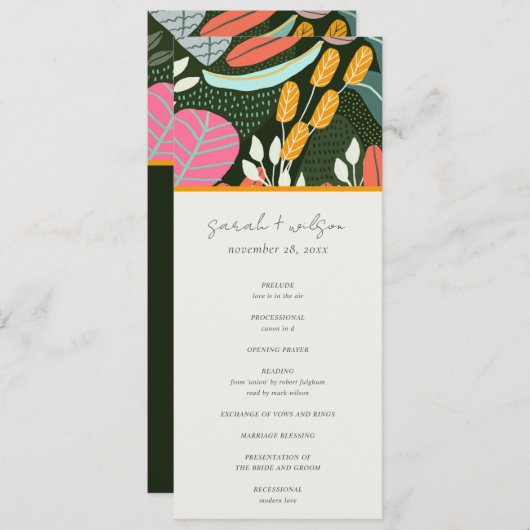 Abstrait Bold Programme de mariage botanique tropi (Devant / Derrière)