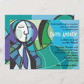 Abstrait Boy avec Tallis Bar Mitzvah Invitation (Devant / Derrière)