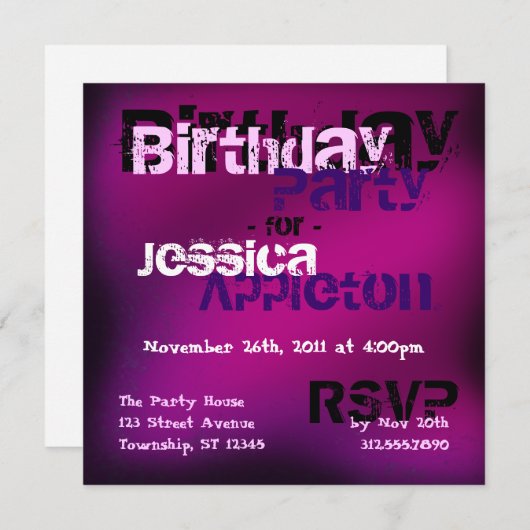 Abstrait branché Fuchsia & Violet Invitations d'an (Devant / Derrière)