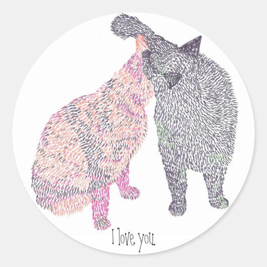 Abstrait Cat kiss 1, Je t'aime. autocollants (Devant)
