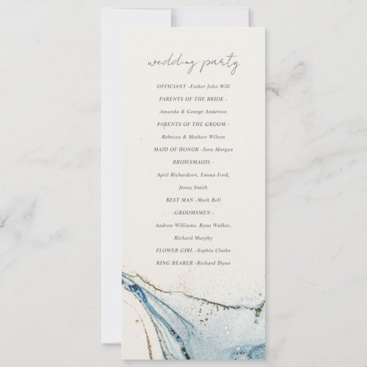 Abstrait Chic Blue Gold Beachy Wedding Programme (Dos)