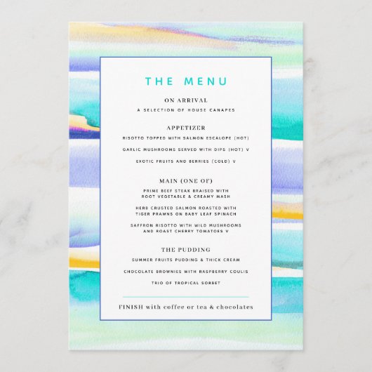 Abstrait coloré tropicale lignes événement menu pe (Devant)