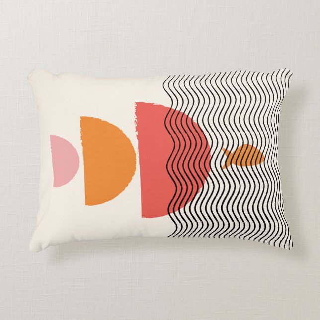 Abstrait demi-cercle vagues poisson Coussin 16" x  (Devant)