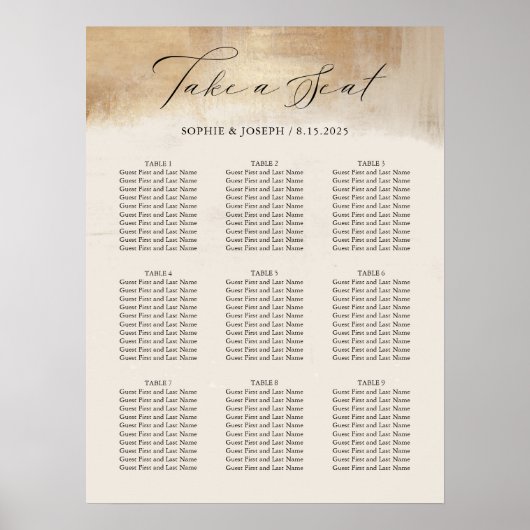 Abstrait d'or | Tableau des sièges Mariages modern (Devant)