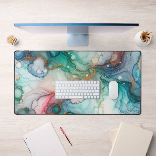 Abstrait en rose, sarcelle, bleu et or (Bureau 1)