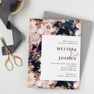 Abstrait Floral Blush & Navy Faire-part de mariage