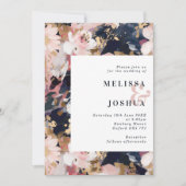 Abstrait Floral Blush & Navy Faire-part de mariage (Devant)