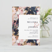 Abstrait Floral Blush & Navy Faire-part de mariage (Debout devant)