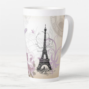 Abstrait Floral Paris Tour Eiffel Latte Mug