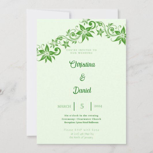 Abstrait Floral vert et Faire-part de mariage Feui (Devant)
