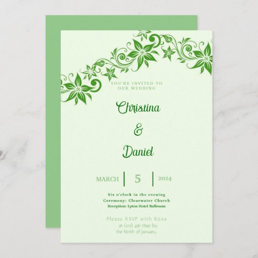 Abstrait Floral vert et Faire-part de mariage Feui (Devant / Derrière)