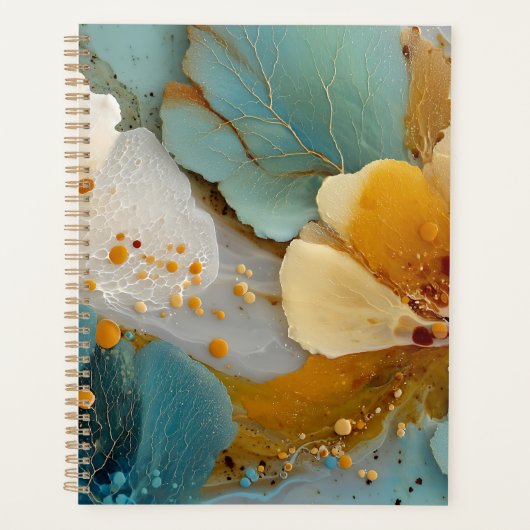 Abstrait Fluide Moderne Teal Or Bulles & Veines (Devant)