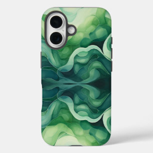 Abstrait Green Waves Apple iPhone 16 Tough Coque