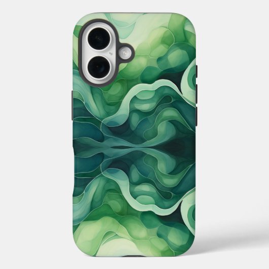 Abstrait Green Waves Apple iPhone 16 Tough Coque (Verso)