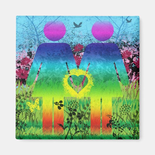 Abstrait Grunge Rainbow Love Magnet (Devant)