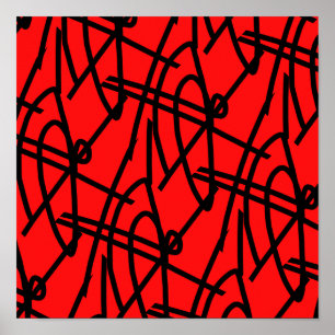 Abstrait Minimalisme Lines Black Red Poster