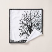 Abstrait moderne arbre noir silhouette ombre blanc (Gant de toilette)