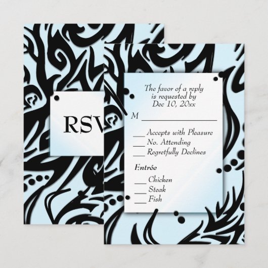 Abstrait Noir et Bleu Tribal avec Menu RSVP (Devant / Derrière)