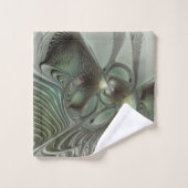Abstrait Olive Sage Green Grey Fractal Art Imagina (Gant de toilette)