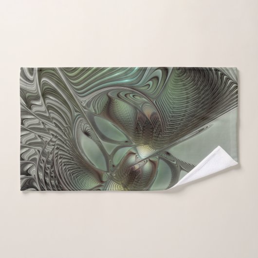 Abstrait Olive Sage Green Grey Fractal Art Imagina (Serviette à main)