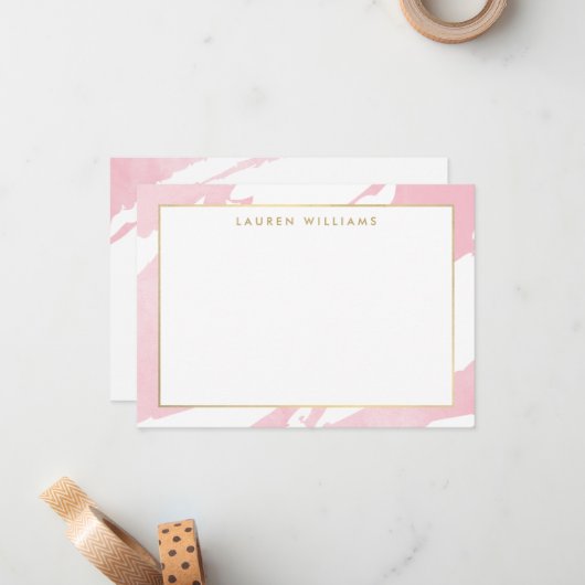 Abstrait Pastel rose brosses Carte pour notes plat (Devant/Arrière en situation)