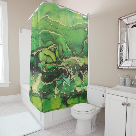 Abstrait rideau de douche en or noir vert (En situation)
