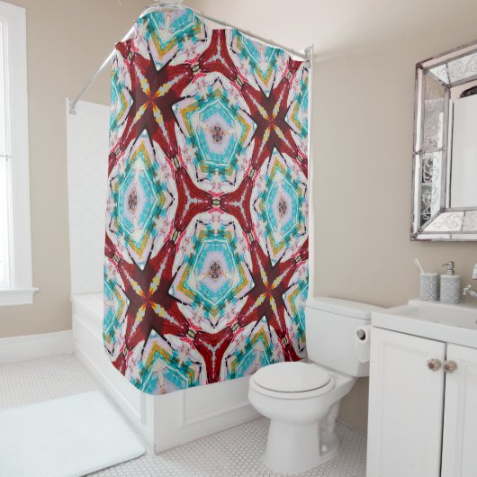 Abstrait rideau de douche rouge bleu jaune (En situation)