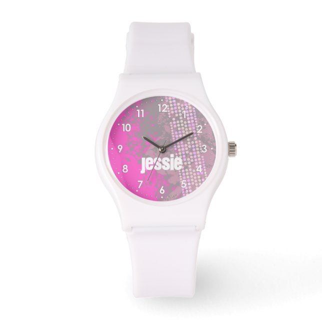 Abstrait rose nom filles sport montre (Recto)