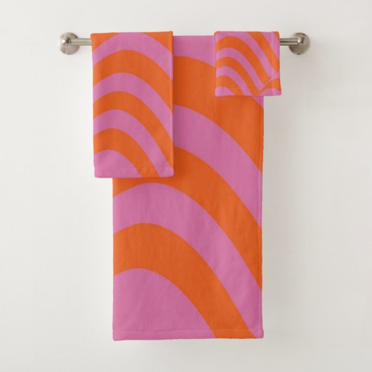 Abstrait rose orange rétro Wavy Stripe Gras Modern (En situation)