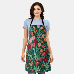 Abstrait tablier de jardin de tulipes papillons or