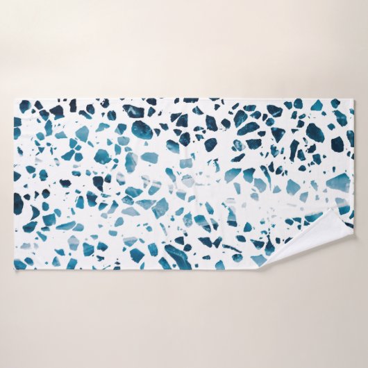 Abstrait Terrazzo Mosaic Marine et Motif bleu clai (Serviette de bain)