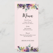 Abstrait Watercolor Floral Mariage Menu (Devant / Derrière)