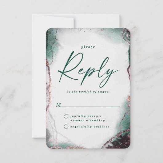 Abstraite Emerald Green Wedding RSVP Réponse Card (Devant)