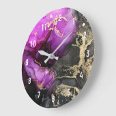 Abstraite Magenta Rose Magenta Or Grande horloge (Angle)