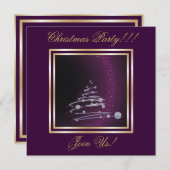 Abstraite Noël Tree Party violet Invitation (Devant / Derrière)