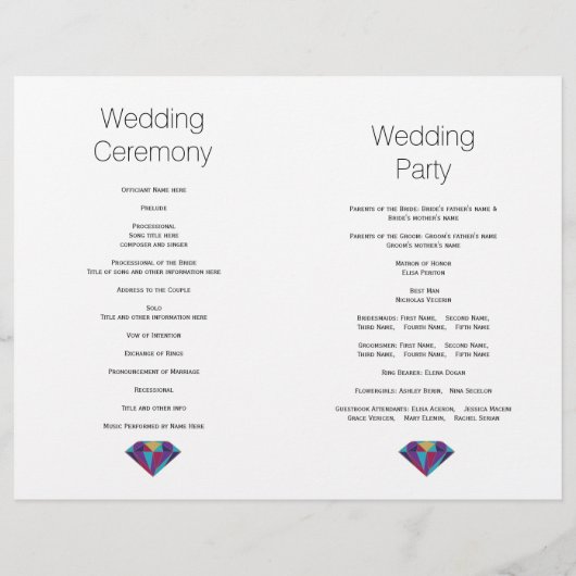 Abstraits tons bijoux programme de mariage moderne (Dos)