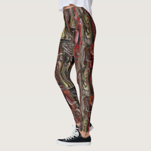 Abstrato entalhado em mogno e vermel ho escuro leggings