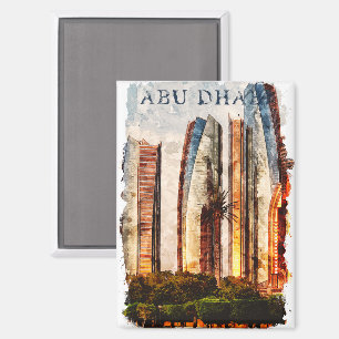Abu Dhabi UAE Waterverf Skyline Magneet