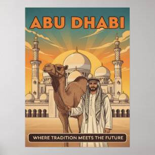 Abu Dhabi Vintage Reisposter met Kameel Poster
