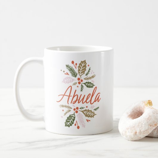 Abuela Bright Holly Kerstrood script Koffiemok (Met donut)