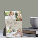 Abuela Calligraphie 4 Photo Tabletop Beige Plaque<br><div class="desc">Cadeau personnalisé 4 plaques photo pour votre Abuela, que vous pouvez personnaliser avec votre message personnalisé, comme je vous aime et votre nom. Le modèle photo affichera vos photos dans un petit collage photo de 2x paysage et 2x portrait images. Abuela est écrit en calligraphie tourbillonnant élégante. Le design a...</div>