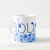 Abuela China Blue Waterverf Floral Rozen Koffiemok (Voorkant links)