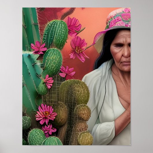 Abuela Surreal Floral Digital Art Poster (Voorkant)