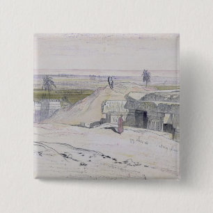 Abydus, 12.00 uur, 12.10.1867 (inkt en watercolou) vierkante button 5,1 cm