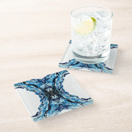 Abyss Navy Blue Abstract Acrylic Fluid Art Glazen Onderzetter